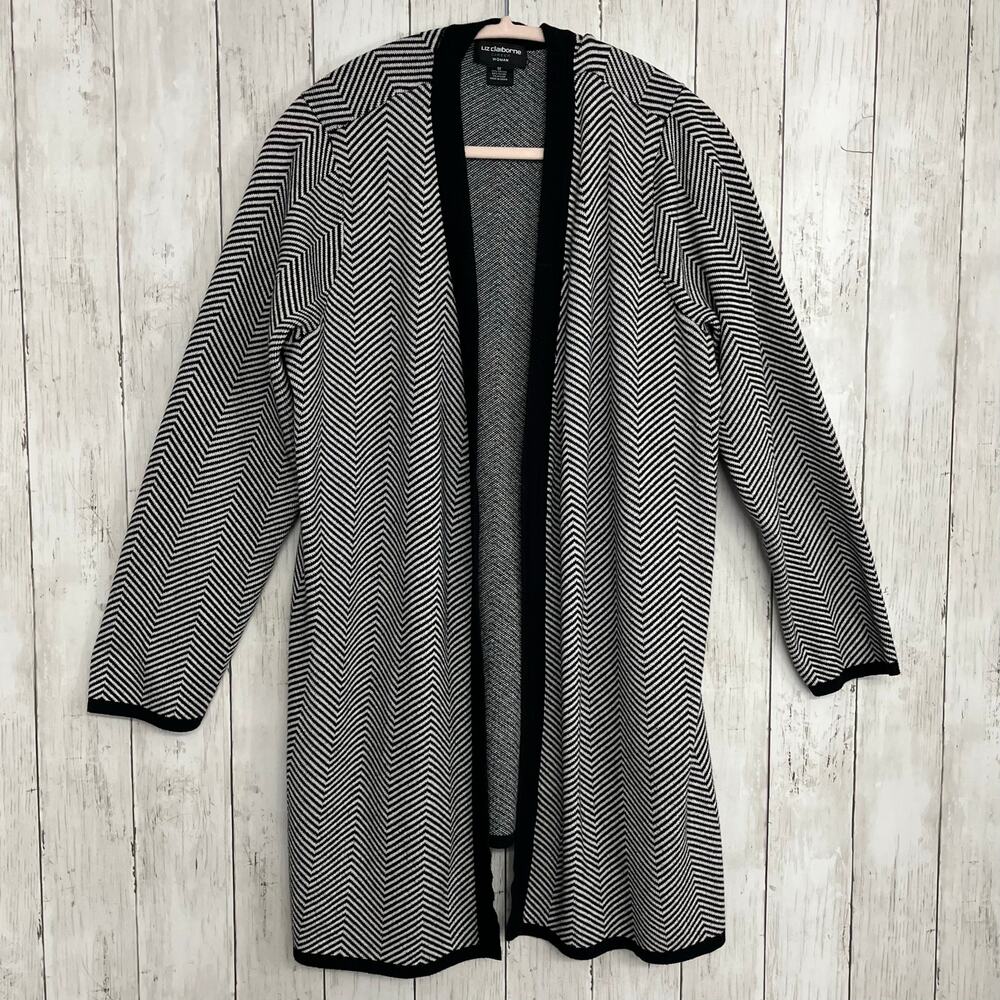 Liz Claiborne Career 1X Plus Black White Patterned Cardigan Sweater Professional